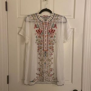 Johnny Was white embroidered top
